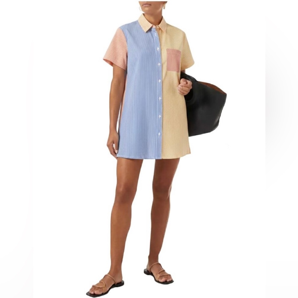 SOLID & STRIPED NWT Cabana Mini Shirt Dress Medium Blue Orange Yellow Stripe
